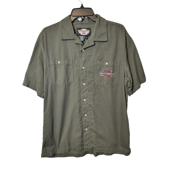 Harley-Davidson Other - Harley Davidson Motorcycles Army Green Cotton Twill Short Sleeve Men's Shirt M